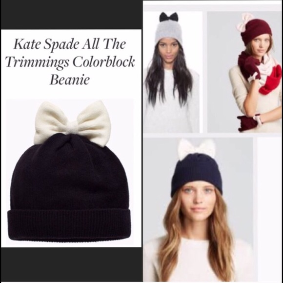 NWT Kate Spade Navy beanie with white bow 🎅🏻🎁