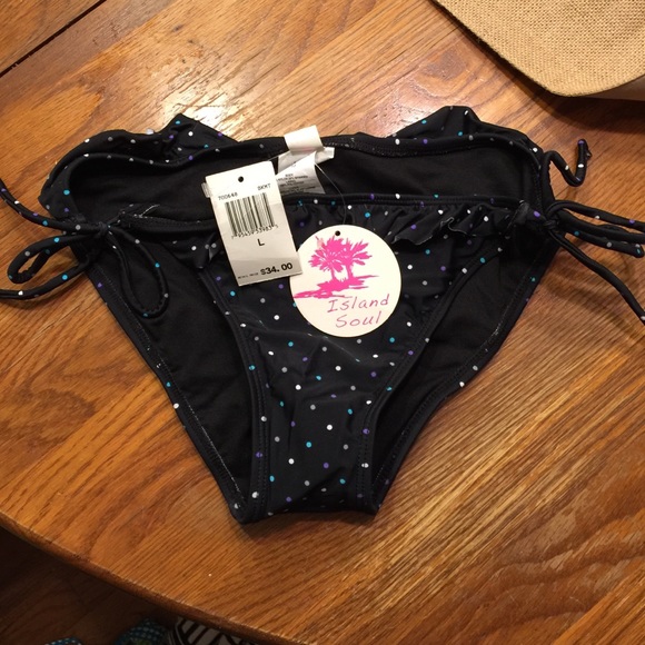 Black polka dot bikini bottoms and top