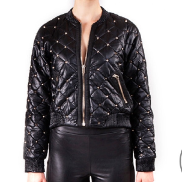 NWT Gold Studded Vegan Leather Bomber Jacket