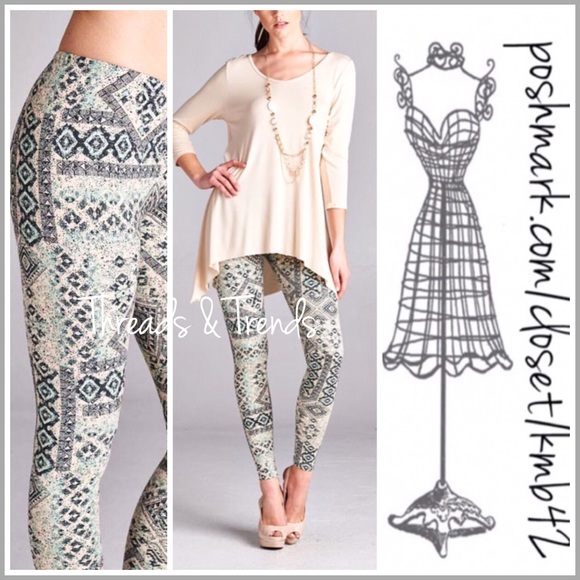 Threads & Trends Pants - Ivory & Mint Bohemian Leggings