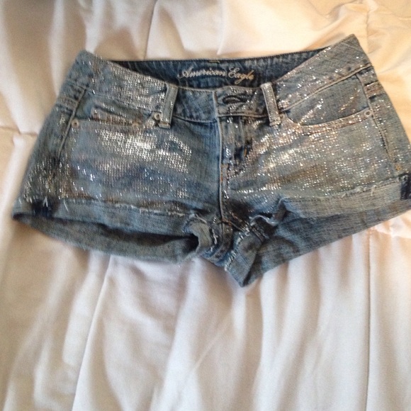 glitter denim shorts