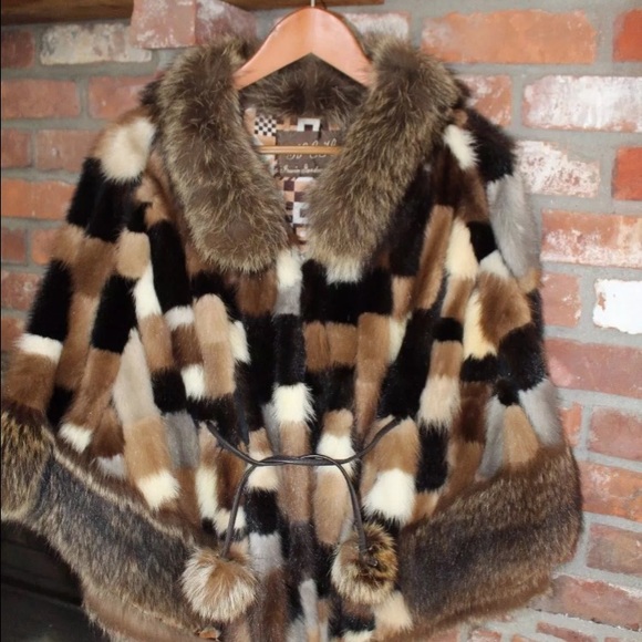 Mink patchwork cape/poncho.