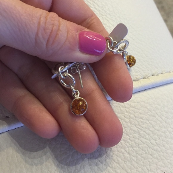 Silver and amber dangle earrings
