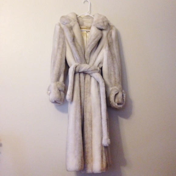 Faux Fur Coat in Ivory with Tie