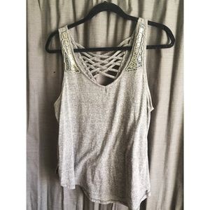 Grey jewled cross back tank