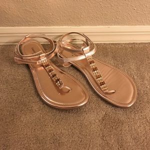 Faded glory gold + brown jeweled sandals