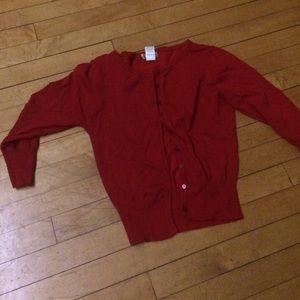 Bright red cardigan