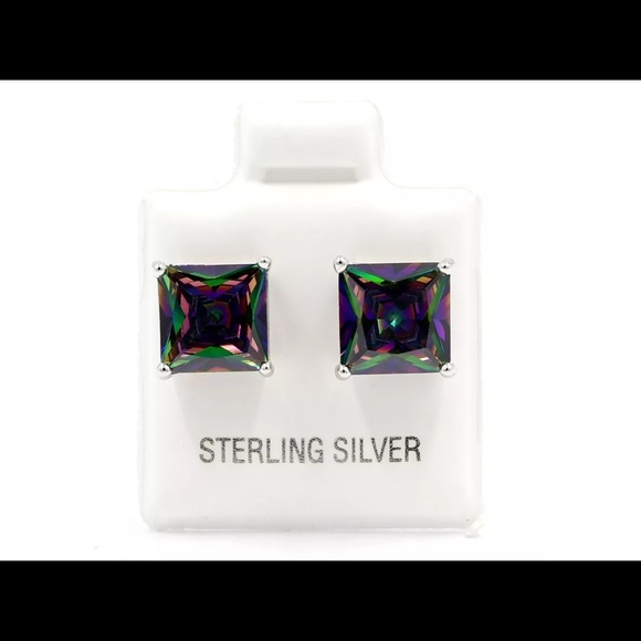 .925 Sterling Silver Princess Cut CZ Earring