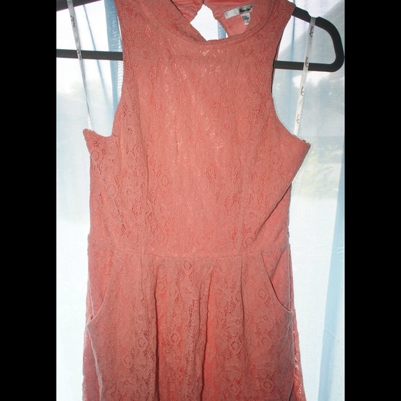 Coral pink halter dress w/pockets