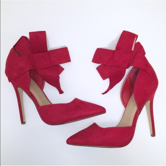 JustFab Hadley Red Faux-Suede Pumps