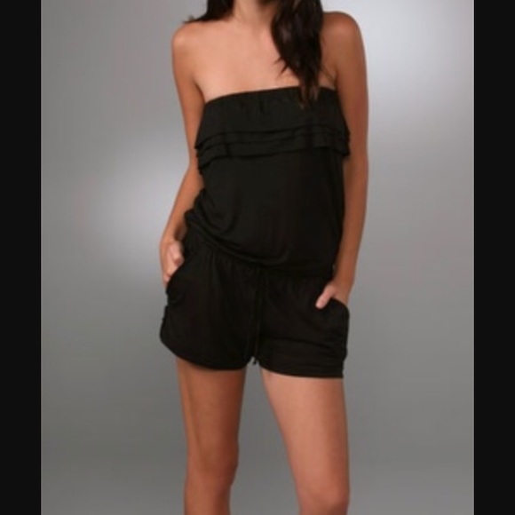 Ella Moss Black Strapless Ruffle Romper