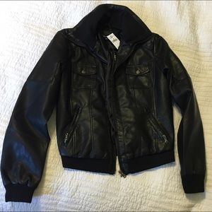 Faux Leather Bomber Jacket