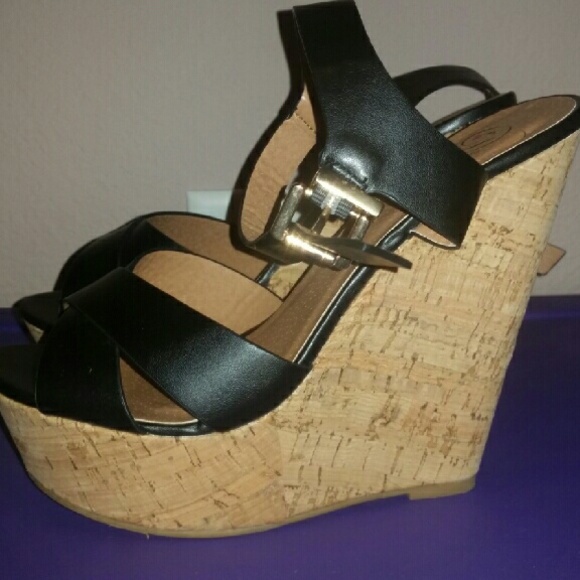 A'GACI Spite Contrast Strappy Cork Wedges