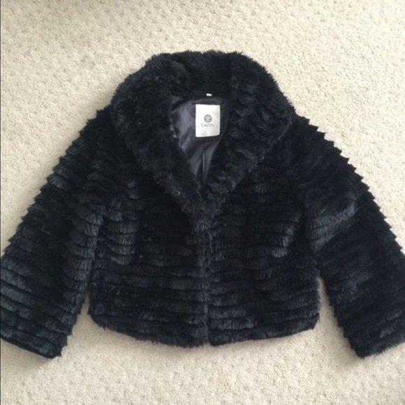Lapis Cropped Faux Fur Jacket