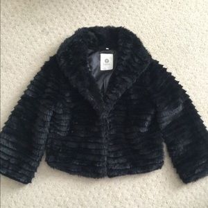 Lapis Cropped Faux Fur Jacket