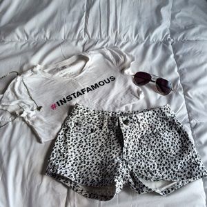 Flower Printed Jean Shorts