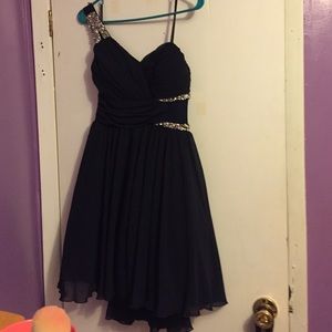 One shoulder beaded fit n flare dress