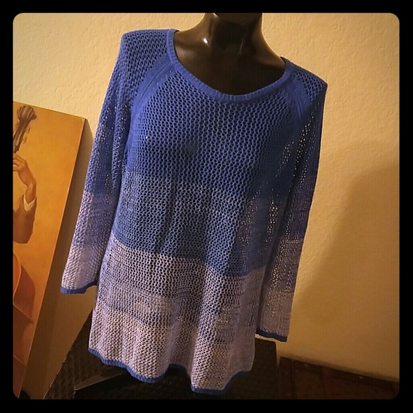 Cool and sexy royal blue and white crochet sweater