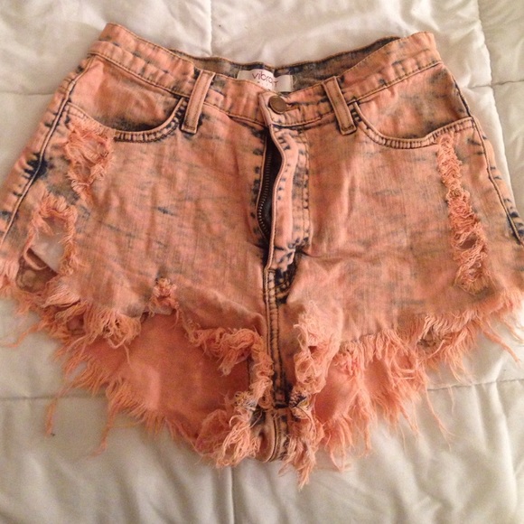 Vibrant peach acid wash shorts