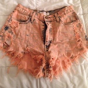 Vibrant peach acid wash shorts