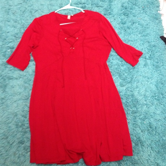 ASOS red dress with cross cross v neck