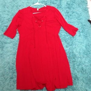 ASOS red dress with cross cross v neck