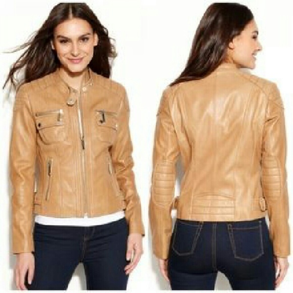 ☆SOLD☆Michael Kors Beige Leather Moto Jacket sz M