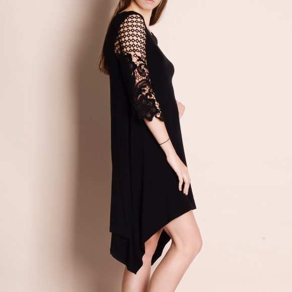 Crochet Sleeve Black Dress - Picture 2 of 4