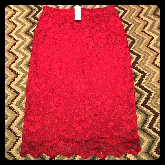 New York & Company red lace pencil skirt