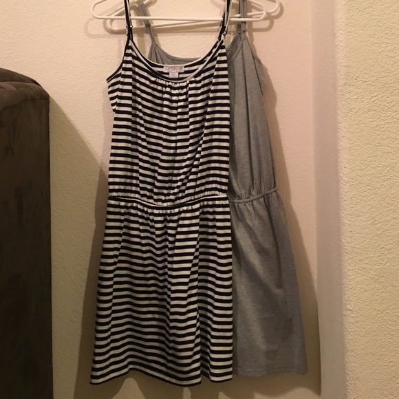 2 Cotton on dresses- 1 solid grey/1 navy striped