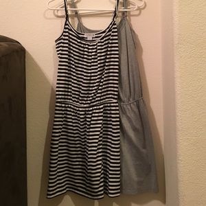 2 Cotton on dresses- 1 solid grey/1 navy striped