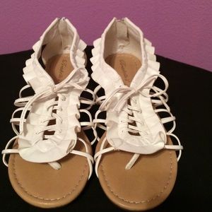 White Tie Up Ruffle Sandals