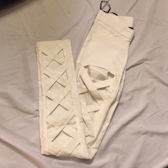 Forever 21 legging tights white leather cross