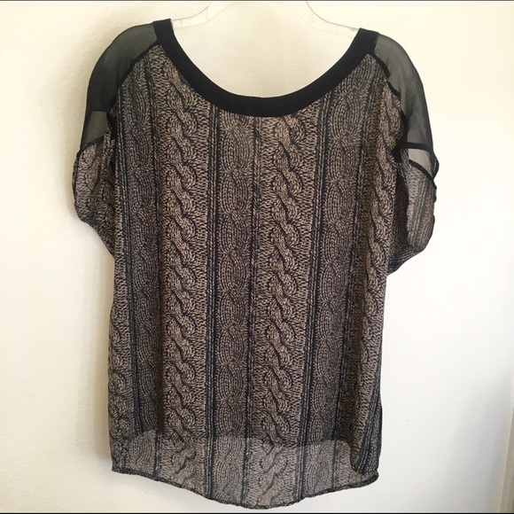 Cable Knit Printed Sheer Blouse - Picture 2 of 4