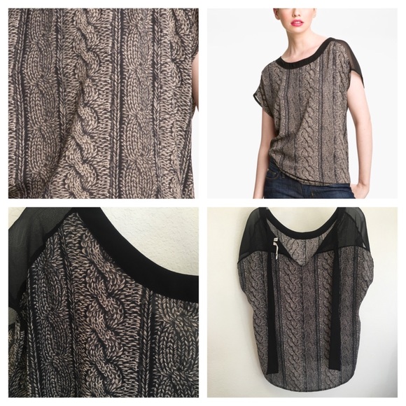 Cable Knit Printed Sheer Blouse - Picture 4 of 4