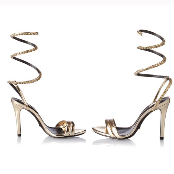 Schutz Gold Wrap Leather Sandals 8 9 - Picture 3 of 4