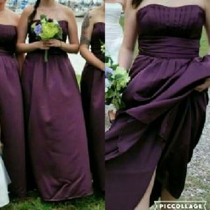 Long Purple Strapless Bridesmaid Dress