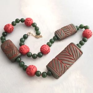 Asian Style Carved Bead Necklace