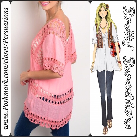 FINAL SALE • LAST ONE ✨ NWT Pink Crochet Boho Top - Picture 2 of 3