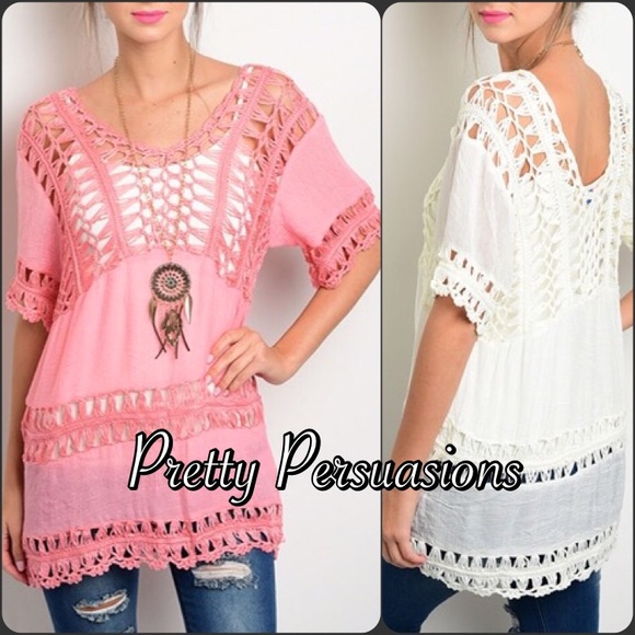 FINAL SALE • LAST ONE ✨ NWT Pink Crochet Boho Top - Picture 3 of 3