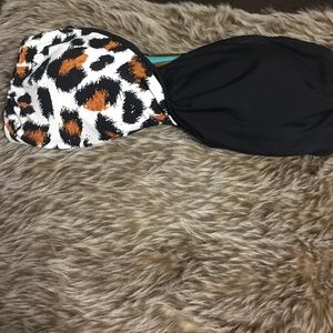 Volcom twist leopard print bandeau bikini top xs