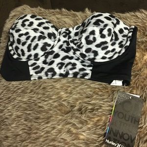Hurley bandeau swim bikini top small leopard print