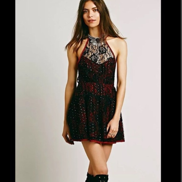 Free People black lace dress with a red underlay