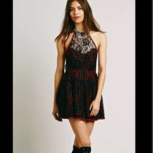 Free People black lace dress with a red underlay