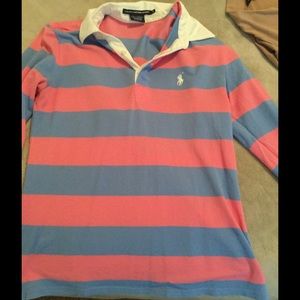 Polo collared tee 3/4 sleeve pink and blue