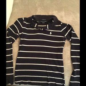 Skinny fit navy and white Polo shirt, long-sleeved