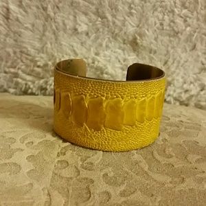 LBNP yellow genuine ostrich leather cuff bracelet