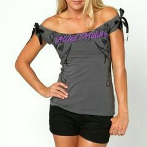 Metal Mulisha Off Shoulder Ribbon Top