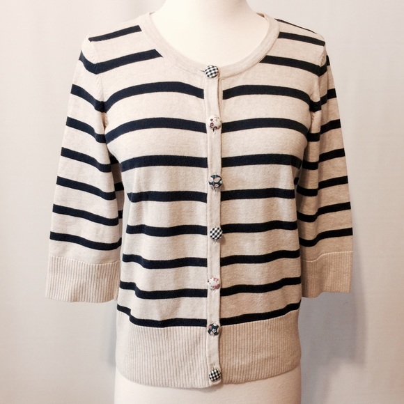 Christopher & Banks Sweaters - Cute Preppy Khaki & Navy Stripe Cardigan