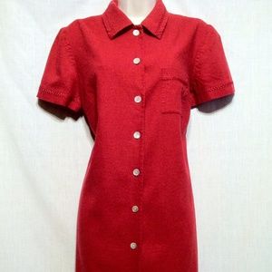Talbots Red ShortSleeve ButtonDown Dress Petite 12